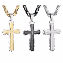 Stainless Steel Pendant Necklace Black Silver Color Bible Cross Strong Long Thick Link Byzantine Chain Gift for Men Jewelry MN66 2024 - buy cheap