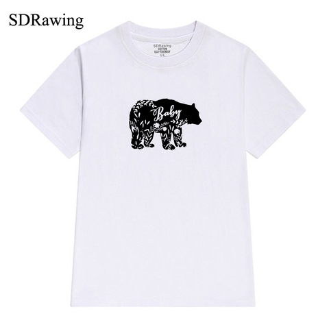 Милые женские хлопковые футболки с принтом «Мама-Медведь», графические футболки, хипстерские Топы Tumblr, женская рубашка, одежда размера плюс, Прямая поставка 2022 - купить недорого
