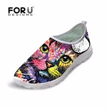 FORUDESIGNS Women's Shoes Colorful Cat Dog Printing Slip-on Mesh Flat Shoes Casual Breathable Light Shoes Female Sapato Footwear 2024 - buy cheap