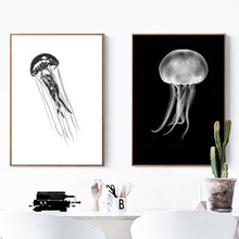 Decoración nórdica para el hogar, cuadro sobre lienzo para pared de medusas blancas y negras, impresión abstracta en Hd, pósters, lienzo artístico para dormitorio 2024 - compra barato