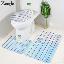 Zeegle 3pcs Carpet Bathroom Flannel Mats For Toilet Bathroom Mat Anti-slip Bath Carpet Bathroom Rugs Wood Printed Bath Mats Set 2024 - buy cheap