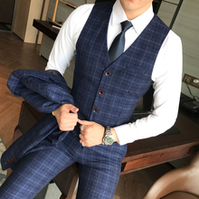 ( Vest + Pants ) 2 Piece Set Men Fashion Plaid Slim Casual Business Suit Vest and Pants Groom Wedding Dress Formal Vest Trousers 2024 - buy cheap