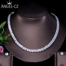 Marca ANGELCZ, clásico, 6mm, circonita cúbica cuadrada, collar para mujer, pendientes, famosos conjuntos de joyas nupciales para novias AJ134 2024 - compra barato