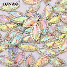 JUNAO-diamantes de imitación con forma de ojo de caballo, 7x15mm, 20x40mm, Cristal AB, resina, Parte posterior plana, Strass, piedras de cristal no Hotfix, cuentas para álbum de recortes DIY 2024 - compra barato