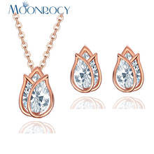 MOONROCY Rose Gold Color Free Shipping Fashion Tulip Necklace and Earrings CZ Crystal Jewelry Set for Women Gift Drop Shipping 2024 - buy cheap