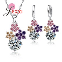 Novidade conjunto de joias para mulheres 925 prata esterlina colorida flores formato colar/brincos conjuntos preço de atacado 2024 - compre barato