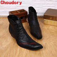 Choudory-Botas militares de cuero para Hombre, calzado de invierno de alta calidad, con punta cuadrada negra, Zapatos italianos 2024 - compra barato