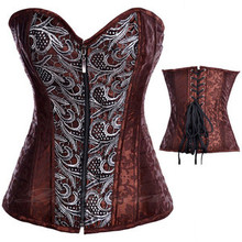 Women Vintage Brown Lingerie Corset Satin Pattern Bustier Steel Waspie S M L XL N55 2024 - buy cheap