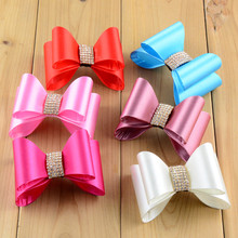 wholesale 3.2'' Solid bowknot without clip shiny Super Hard PVC Satin Bows With Rhinestone Button Girls Hair Accessories HDJ34 2024 - buy cheap