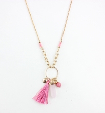 2015 new stone tassel pendant long necklace for women Pink Style Luxury Natural Pink Arrow Druzy necklaces & pendants 2024 - buy cheap