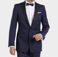 Blazer padrinho de noivado feito sob medida, azul marinho, blazer com lapela preta, casamento/formatura, padrinho, jaqueta + calça + gravata 2024 - compre barato