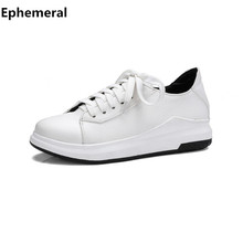 Women's Pu Leather Fashion Lace-up Low Top Black Casual Shoes White Bottom New Arrivals Brand Ephemeral Big Size Thick Sole 2021 2024 - buy cheap