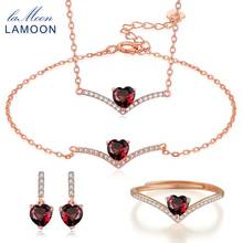 LAMOON Sterling Silver 925 Jewelry Sets For Women Heart Cut Red Garnet Gemstone 18K Rose Gold Plated Fine Jewelry V004-1 2024 - buy cheap
