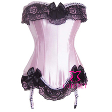 Pink Lace Bows Overbust Corset top and G-string Women Black/Leopard Sexy Bustiers Waist Slimming Trainer Corsets for Ladies 2024 - buy cheap