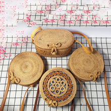 Bali rattan bag Vietnam handmade round square straw bag leather portable slung single room bag female summer 2024 - buy cheap