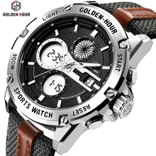 GOLDENHOUR Men's Fashion Outdoor Sports Analog Digital Watches Waterproof LED Display Army Watch Military Wristwatches for Men 2024 - buy cheap