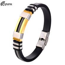 Homens Pulseira Do Punk Pulseira Pulseira cor de Ouro Pulseira de Aço Inoxidável 316L Nunca Desaparecer amarelo Para Homens Atacado H1796G 2024 - compre barato