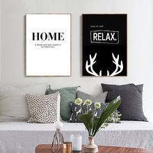 Abstract Black and White Canvas Painting Relax Deer Quotes Art Wall Pictures For Living Room Home Decoration Posters and Prints 2024 - compre barato