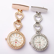 Fashion Full Crystal Dial Steel Nurses Pin FOB Watch Clip-on Heart-shaped Hanging Brooch Round Pocket Watch Men Women Hour Clock 2024 - buy cheap