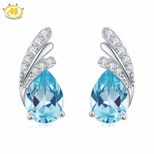 Hutang Stone Jewelry Stud Earrings Natural Gemstone Sky Blue Topaz Solid 925 Sterling Silver Fine Fashion Jewelry for Women Gift 2024 - купить недорого