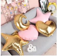 solid color golden/sliver/blue/pink color star/heart/moon shaped pu leather cushion throw pillow lumbar cushion home decoration 2024 - купить недорого