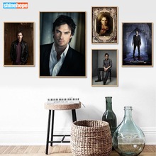 Cartaz de lona personalizado ian somerhalder pintura em tela cartaz de parede de tecido de decoração para casa 2024 - compre barato