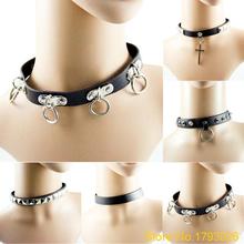 Rock Gothic Black Leather Heart Chain Spike Rivet Buckle Punk Collar Necklace custom necklace fashion jewellery wholesale 4TN5 2024 - buy cheap