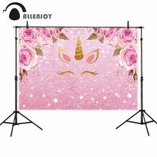 Allenjoy photographic background cute girls birthday party texture pink glitter unicorn flowers decoration backdrop photocall 2024 - buy cheap