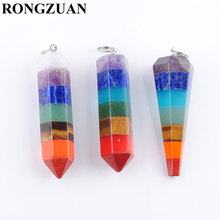 RONGZUAN Natural Gem stone Rainbow 7 Chakra Layered Healing Dowsing Reiki Pendulum Pendant TBN347 2024 - buy cheap