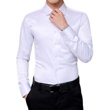 Новая Осенняя мужская Свадебная рубашка в Корейском стиле с длинным рукавом, шелковая белая рубашка-смокинг для мужчин 5XL 2024 - купить недорого