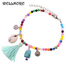 WELLMORE-tobillera con borlas de concha hecha a mano para mujer, pulsera Bohemia, tobilleras para mujer, para vacaciones en la playa, 4mm, joyería para fiesta 2024 - compra barato