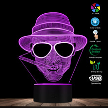 Steampunk homem no chapéu 3d ilusão óptica noite lâmpada fumar cavalheiro brilhante luzes led charuto fumar homem retrato caverna lâmpada 2024 - compre barato