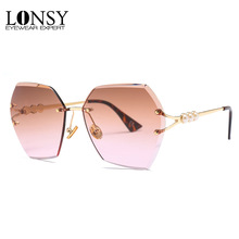 LONSY Luxury Brands Cat Eye Rimless Sunglasses Women 2019 Fashion Shades UV400 Vintage Metal Frame Sun Glasses For Female 2024 - buy cheap