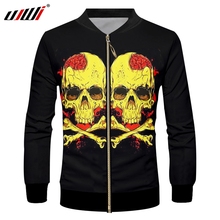 UJWI Men's Zipper Jacket Black Print Yellow Skull Head 3d Jackets Casual Coats Man Outwears Stand Collar Pocket Tracksuits 2024 - buy cheap