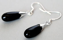 fashion lady's New Pair black Natural jade jade &925 Sterling Silver Earrings 2024 - buy cheap