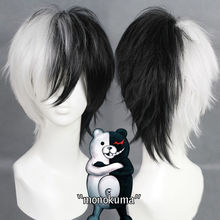 Peruca para cosplay danganronpa, peruca do urso preto e branco sintético para cosplay, cabelo curto e macio + touca 2024 - compre barato