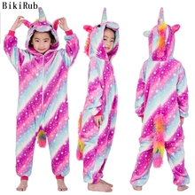 BIKIRUB  Children Pajama Winter Hooded Sleepwear Boys Girl Pajama Set Unicorn Cartoon Animal Kids Pyjama Flannel Pijama 2024 - buy cheap