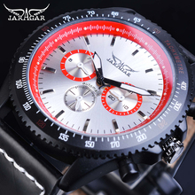 Мужские автоматические часы Jaragar, спортивные часы из натуральной кожи с красным ремешком для гонок и даты 2024 - купить недорого