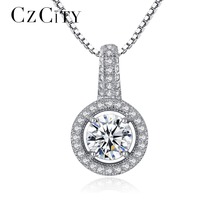 CZCITY Brand Retro Zircon Stone Charm Women Pendant 925 Silver Box Chain Necklace for Women Simple Classic Silver Jewelry Gift 2024 - buy cheap