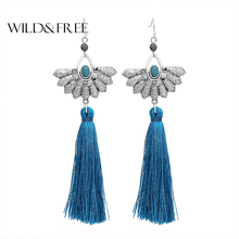 Wild&Free New Bohemian Blue Fringe Tassel Earrings Handmade Earrings Women Alloy Flower Long Dangle Earring Jewelry Accessories 2024 - buy cheap