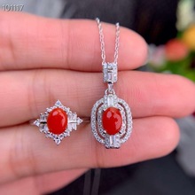 El mejor anillo de boda, conjunto de joyería de Coral rojo Natural y Real, colgante de Plata de Ley 925, 1 anillo 2024 - compra barato