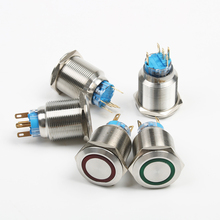 Botão de travamento momentâneo, interruptor de metal led à prova d'água com cabeça plana de 22mm vermelho/verde/amarelo/azul/branco