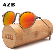 AZB Brand Designer Round Small Sunglasses Polarized Women Vintage Retro Wood Sun Glasses Female Driving Metal Eyewear 2024 - buy cheap