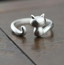 Anéis de gato prateados com animais coreanos, presentes para mulheres, anel statement, joias, anillos anelli 2024 - compre barato
