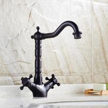 Antique Basin Faucet brass bathroom wash faucets dual handle Hot and Cold Water Tap Deck Mounted Black Oil Sink Mixer Tap 2024 - buy cheap