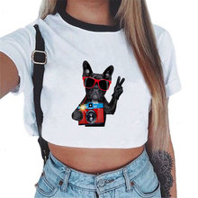 2018 moda feminina camiseta de manga curta de impressão do cão de buldogue francês bonito t camisas harajuku topos 2024 - compre barato
