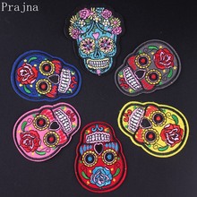 Prajna Sugar Skull Patch Iron On Embroidered Patches For Clothing DIY Stripes Applique Clothes Patches Stickers On Clothes Badge 2024 - buy cheap