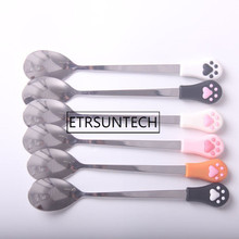 200pcs Cute Cat Claw Coffee Spoons Stainless Steel Dessert Spoon Candy Tea Spoon Tableware Kitchen Supplies 15cm 2024 - buy cheap