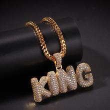 Full AAA CZ Cubic Zirconia Paved Bling Iced Out King Bubble Letter Pendants Necklace for Men Hip Hop Rapper Jewelry Gold Color 2024 - compre barato