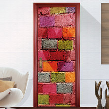 77x200 cm Corazón en colorido ladrillo 3D pegatinas de puerta de PVC autoadhesivo papel pintado DIY calcomanías de Mural impermeables para sala de estar dormitorio 2024 - compra barato